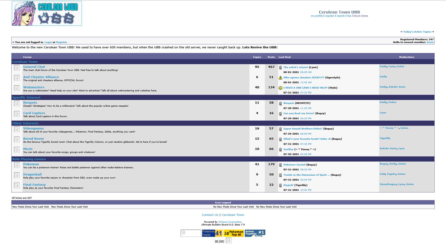 Cerulean Town’s forum (August 2001)
