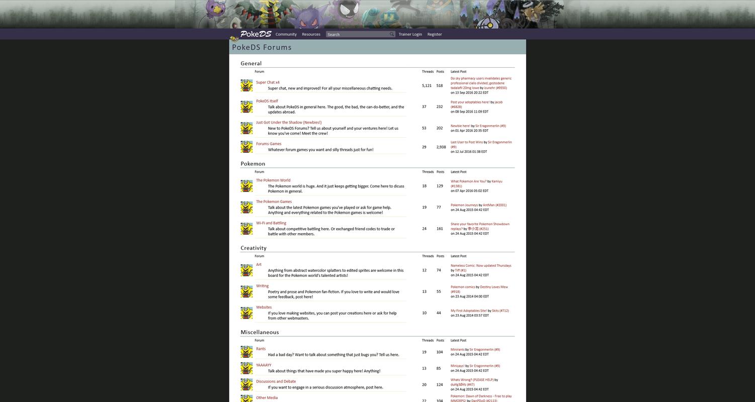 PokéDS forum front page in September 2016