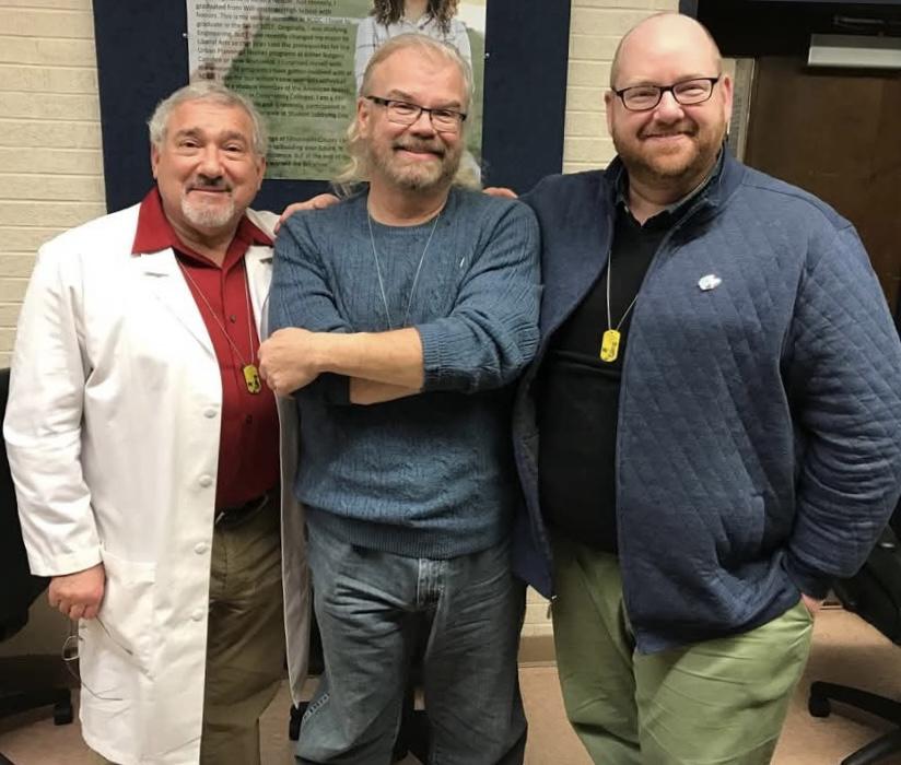 A photograph of Pokémon voice actors Stuart Zagnit, James Carter Cathcart, and Jamie McGonnigal (Photograph provided by Stuart)