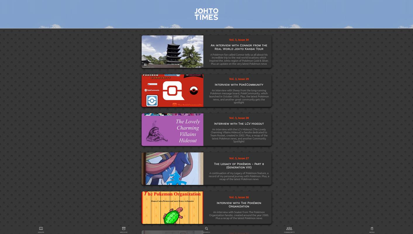 The Johto Times website on day one, August 1st, 2025