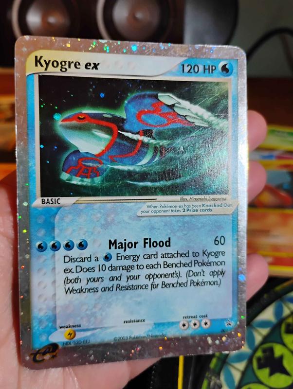 A photograph of Tallax’s Kyogre promo card