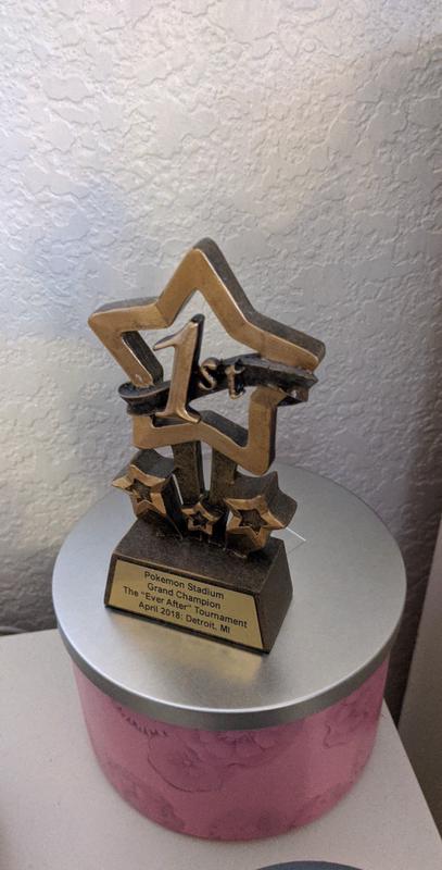 The trophy from the first Elite Four wedding tournament, won by Laura in 2018