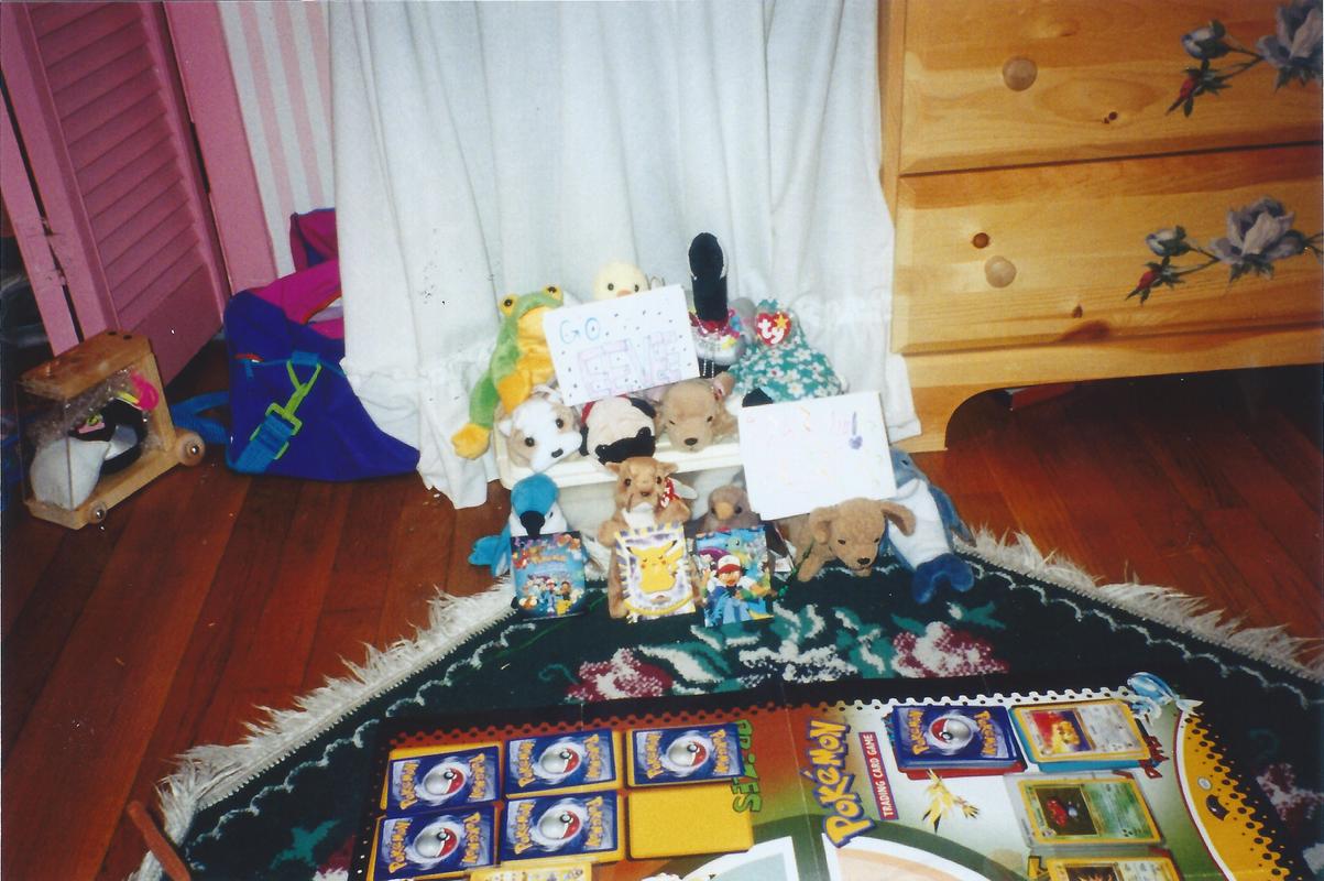 A photograph from Steph of her Pokémon cards and toys taken between 1998 and 2001