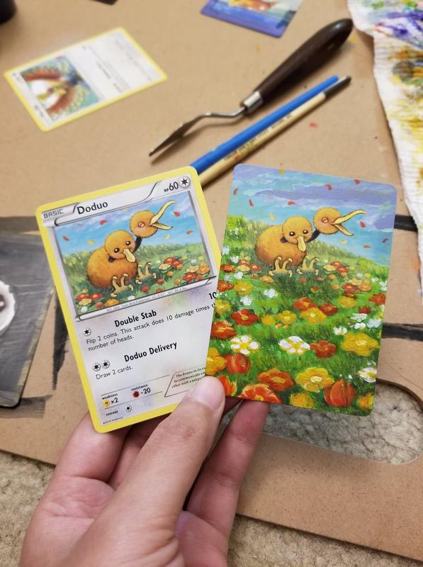 An example of Tiff’s custom full art cards, featuring Doduo