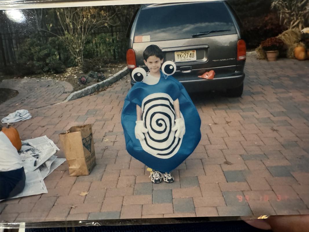 Another photograph of Jed in his one-of-a-kind Pokliwhirl costume in 1999