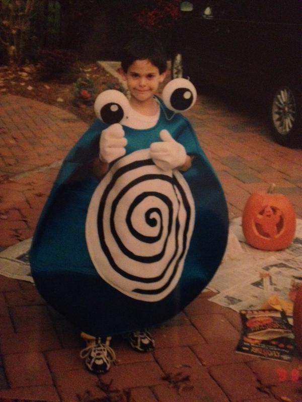Jed’s one of a kind Poliwhirl costume, made by his awesome mom for Halloween in 1999