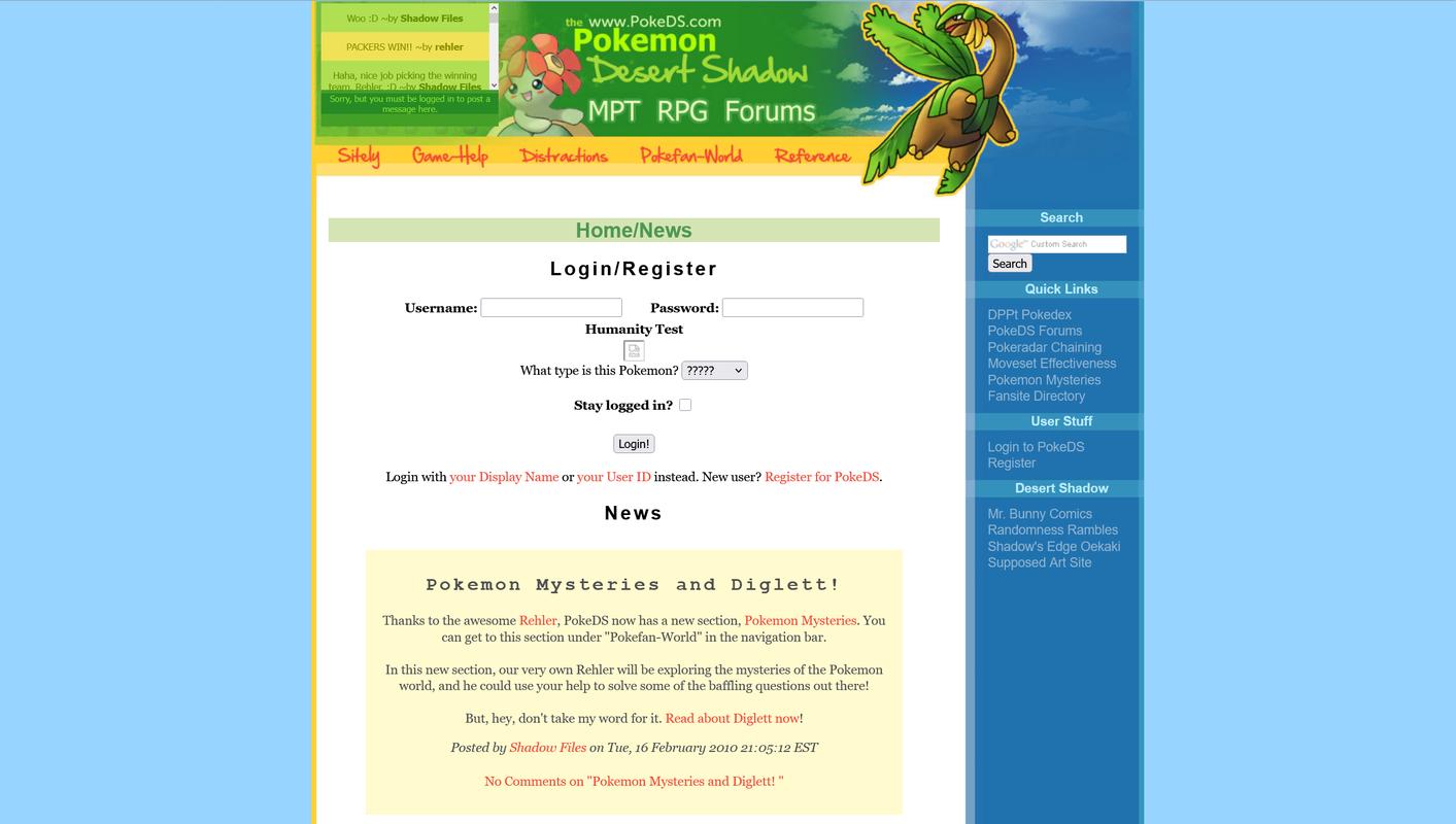 PokéDS’s layout in February 2010