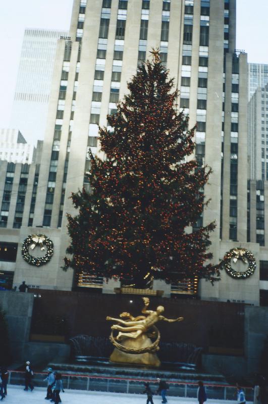 A photograph of the Christmas Tree outside of Rockefeller Center, taken by Steph during her visit in November/December 2000